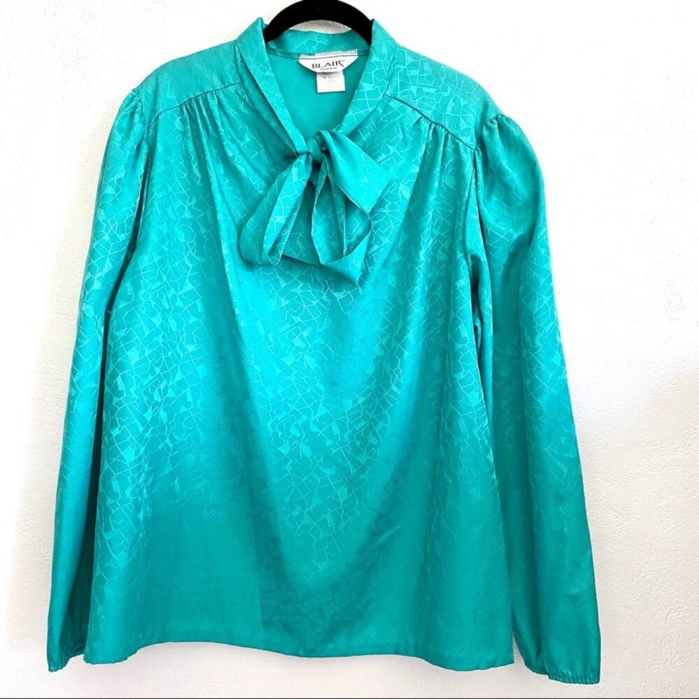 Blair Vintage Tie Neck Elastic Cuff Blouse Size 10